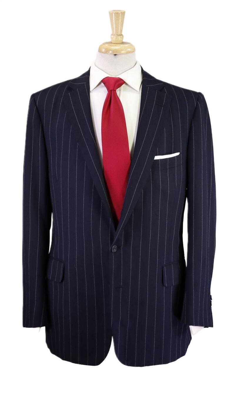 Leonard Logsdail Savile Row Bespoke Navy Blue Chalkstripe 2-Btn Wool Suit 42R